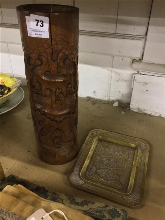 Carved bamboo vase & Cairoware plates